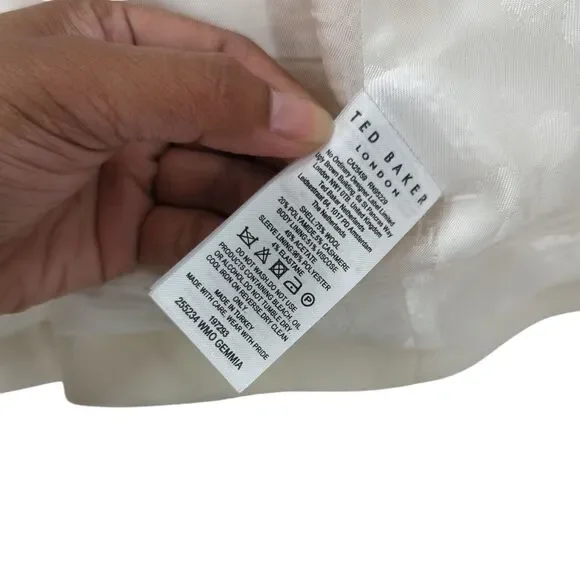 Ted Baker Women 5 US 10 12 Gemmia Coat White Wool Cashmere Single Breasted FLAW